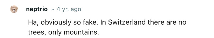 “In Switzerland, there are no trees, only mountains.”