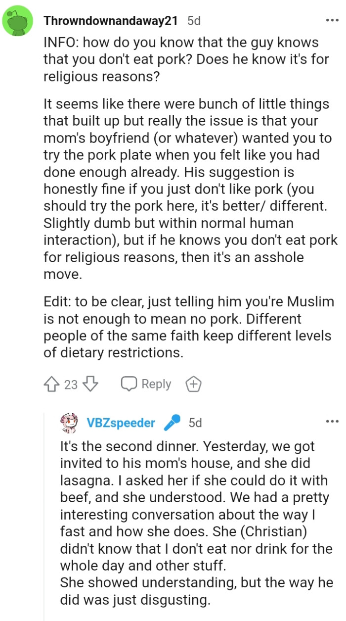 The OP also reveals details about the encounter with the guy's mom