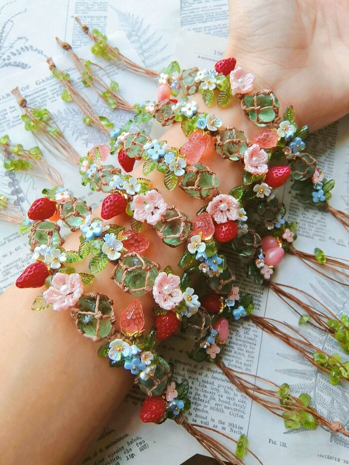 "I’ve Made So Many Strawberry Bracelets Lately. When They’re Placed Together, Don’t They Look Like A Beautiful Strawberry Vine, With Sweet Little Strawberries Growing With All Their Might?"