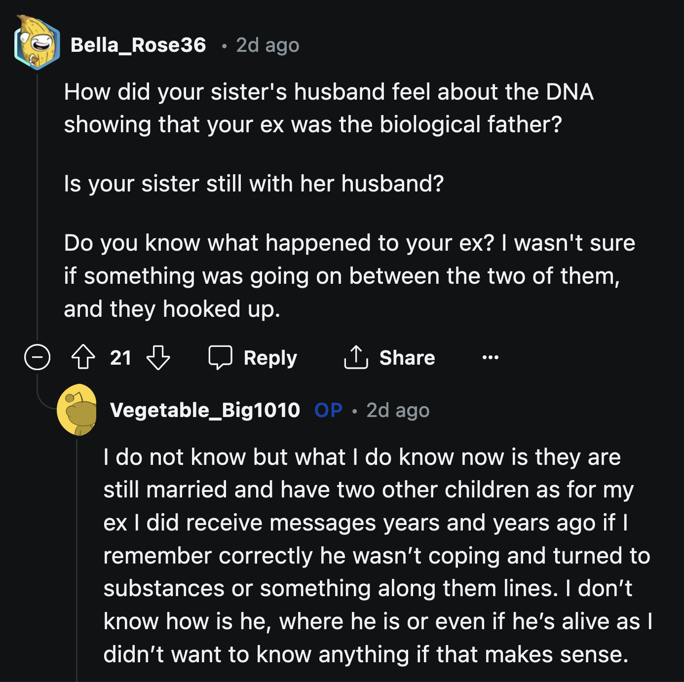 Ally and her husband are still together and have had two more children through fertility treatments, as far as OP is aware. Her ex-boyfriend reached out to her, but OP refused to speak to him.