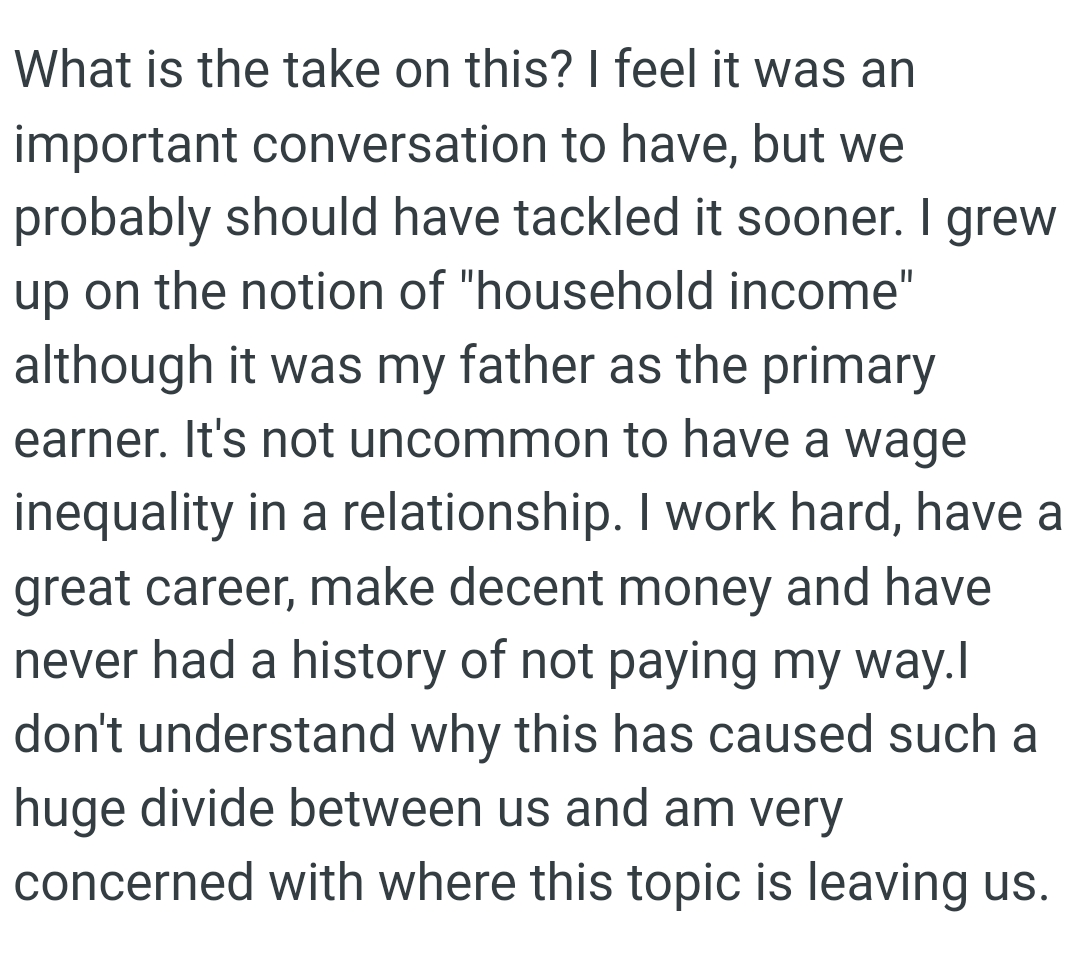 It's not uncommon to have a wage inequality in a relationship