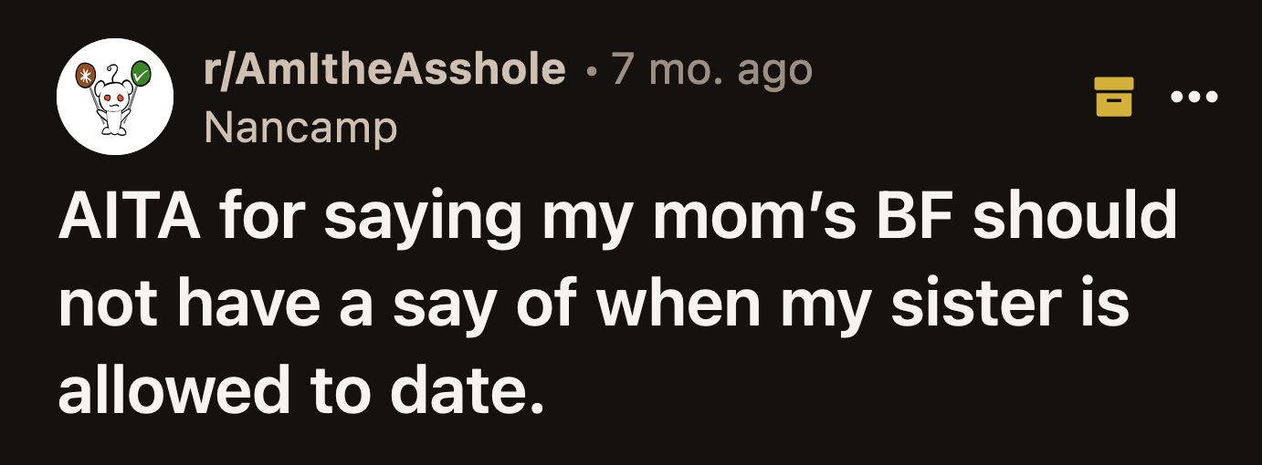 The tense dinner reminded OP of the time when their mom asked them to hide that E started dating when she moved out for college.