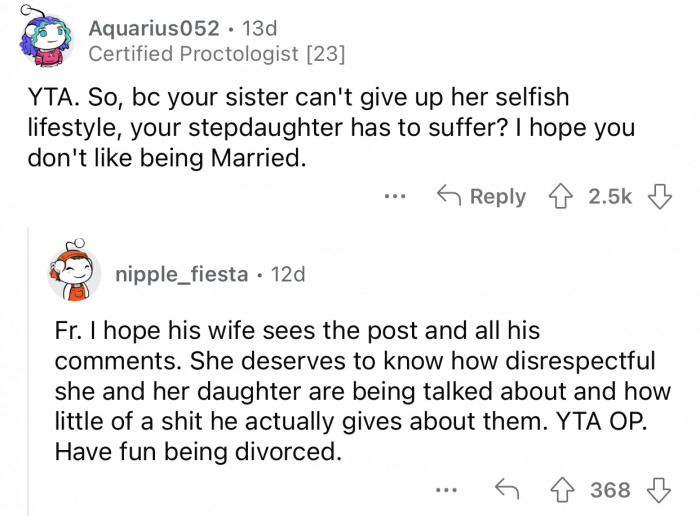 The wife should read some of the comments OP has been leaving on this thread.
