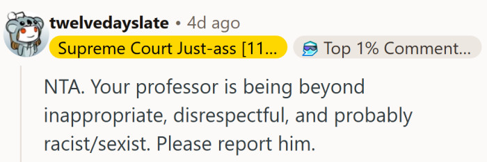 No hedging here—just a firm reminder that respect and equality aren’t optional in a classroom.