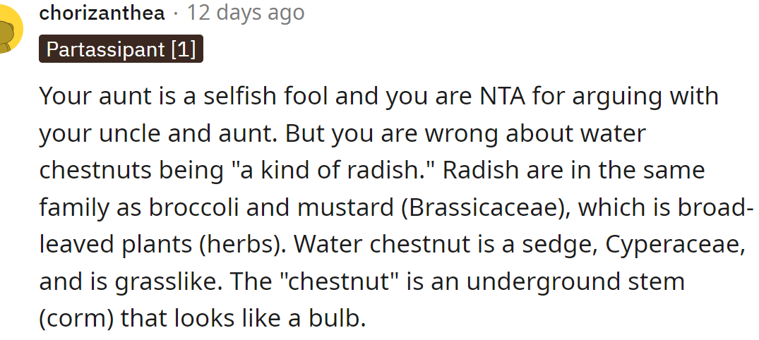 The aunt is selfish, and the OP is NTA.