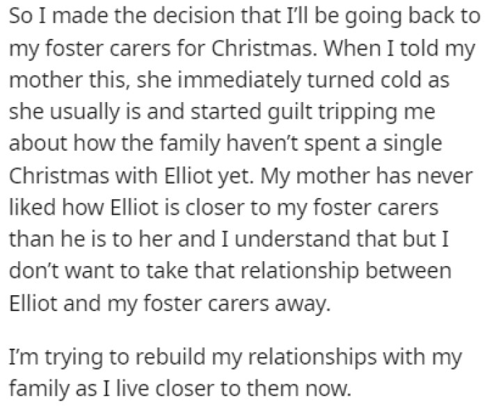 OP decided that she would spend Christmas with her foster family