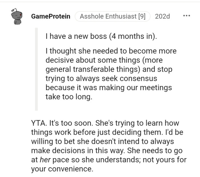 For this Redditor, it was too soon for the OP to say such words