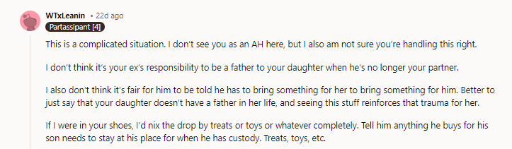 Her home, her kids, her rules. OP, it's not your job to get him to see anything. It’s your job to raise your kids equally. Gee, common sense really isn’t that common anymore.