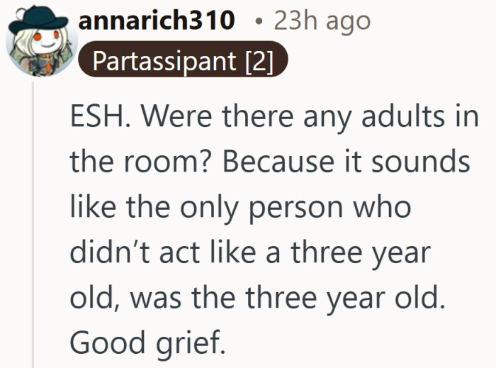 Hard to ignore that the three year old might have shown more patience than the adults arguing over the remote.