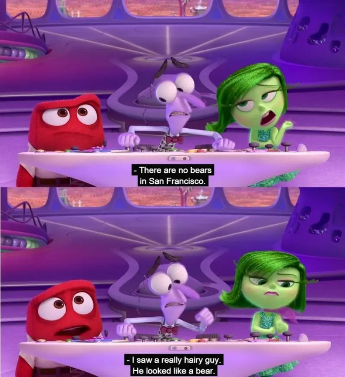 27. In Inside Out, when Riley's emotions were worried about bears