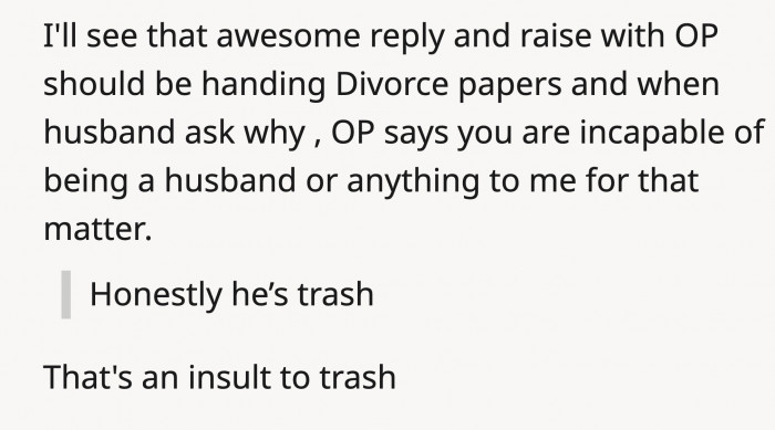 plus with the possibility of divorce papers in the near future