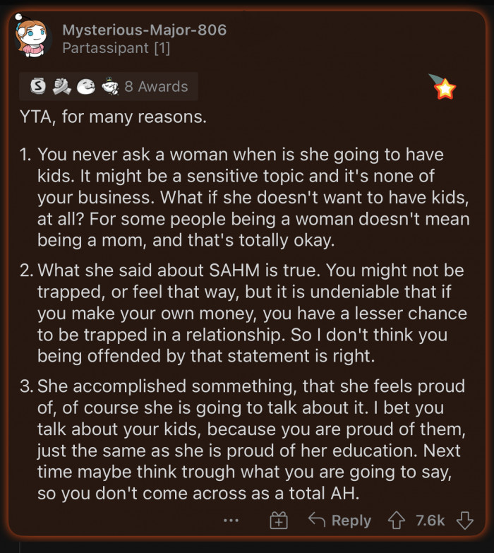 This user had many reasons to give.