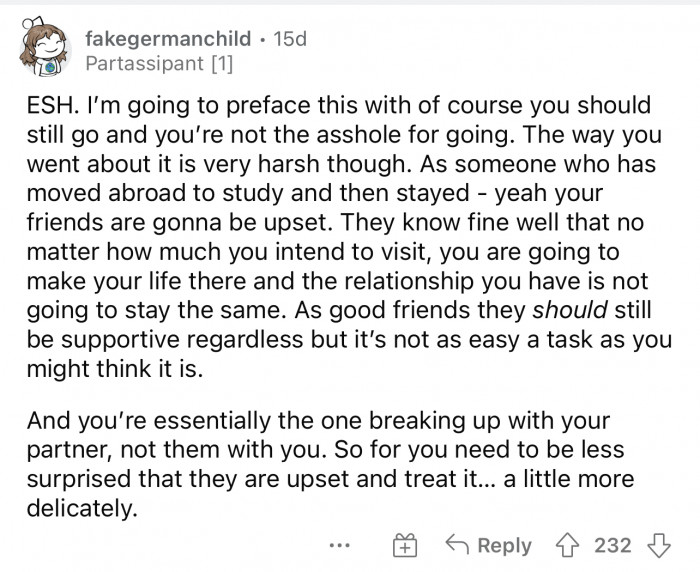 She should treat it delicately, especially when it comes to the boyfriend.