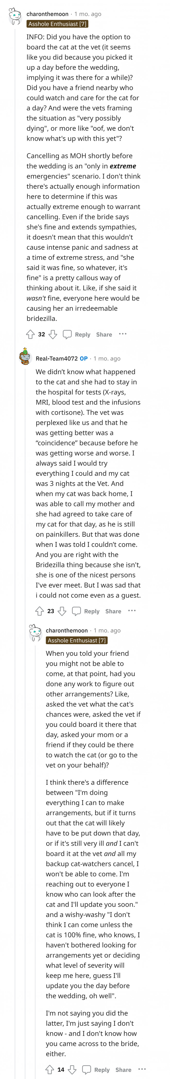 Deciding where to go between two important events is very stressful. I can't blame the response of both parties because of the emergency.