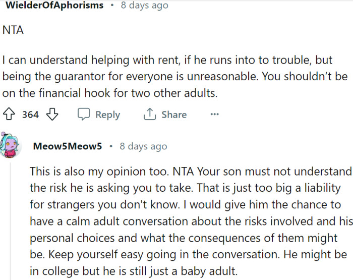 Helping with rent and being a guarantor are two different things