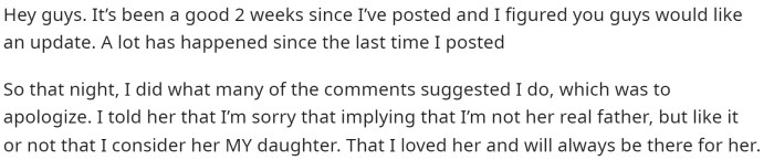 He starts off his post by explaining that he talked to his daughter and how it went.