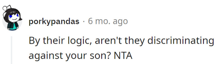 According to their logic, it's a full-blown dino-discrimination screenplay against the son.