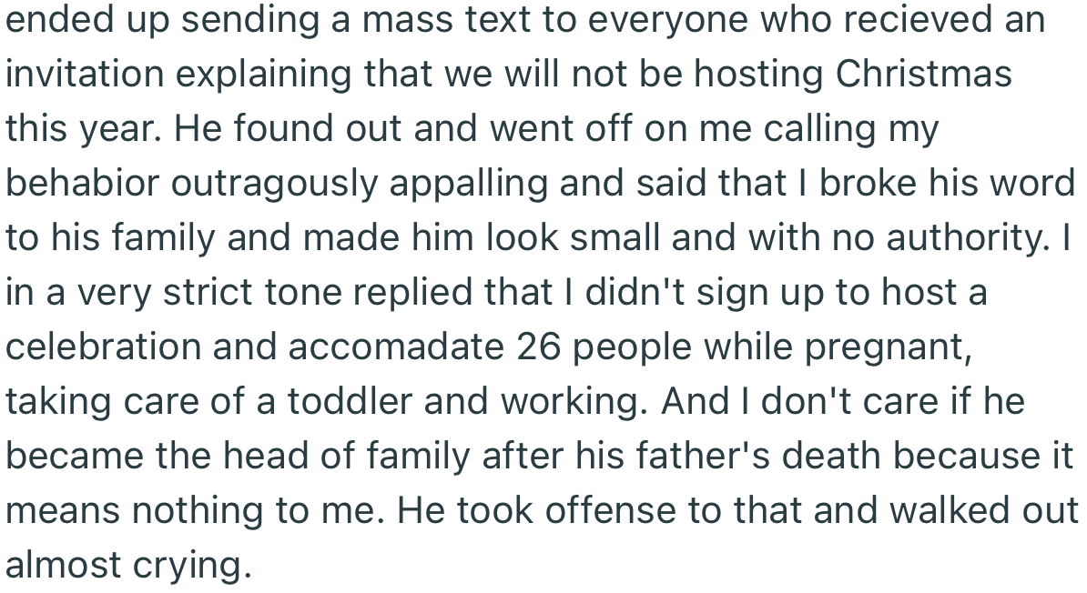 OP went behind her husband’s back to send a cancellation message to all his family members who had been invited to the party