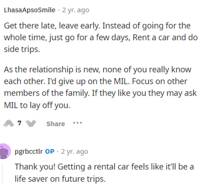 People came to give her advice on what she might do in this situation to still see them but in smaller doses.