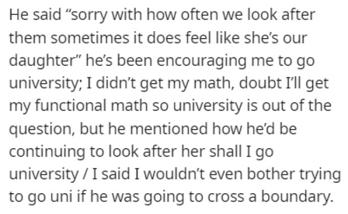OP's father has been encouraging her to pursue college, which would result in them taking care of her daughter for years