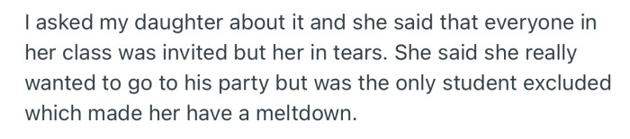 This made OP’s daughter really sad, which then snowballed into a meltdown