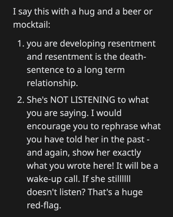 OP can't sweep things under the rug because it will eventually ruin their relationship.