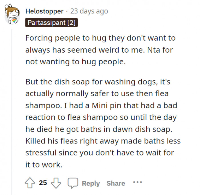 NTA, but the thing about using dish soap for dogs’ bath time is actually safer according to this Redditor. It worked for them, so maybe OP shouldn’t have added that to their list.