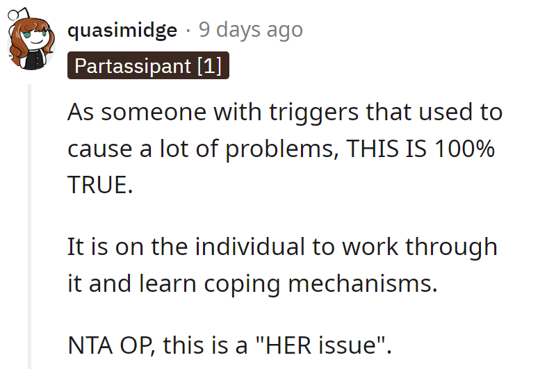 Preach! Personal triggers, personal responsibility.