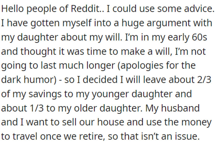 OP is in his early 60s and wants to make a will