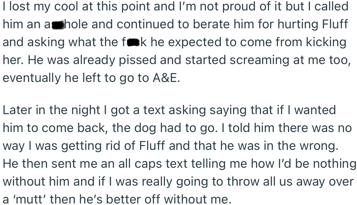 OP’s fiancé left the house but informed her that she would have to let the dog go if she wanted him to return
