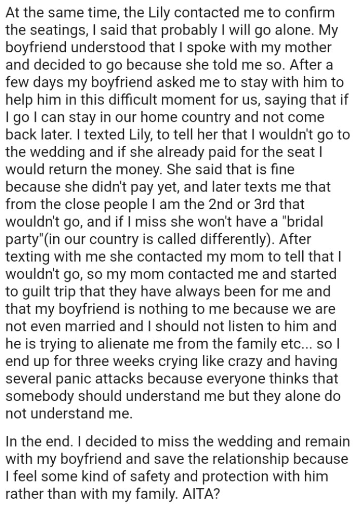 After texting with the OP, the family friend contacted her mom to inform her that the OP wouldn't be going.