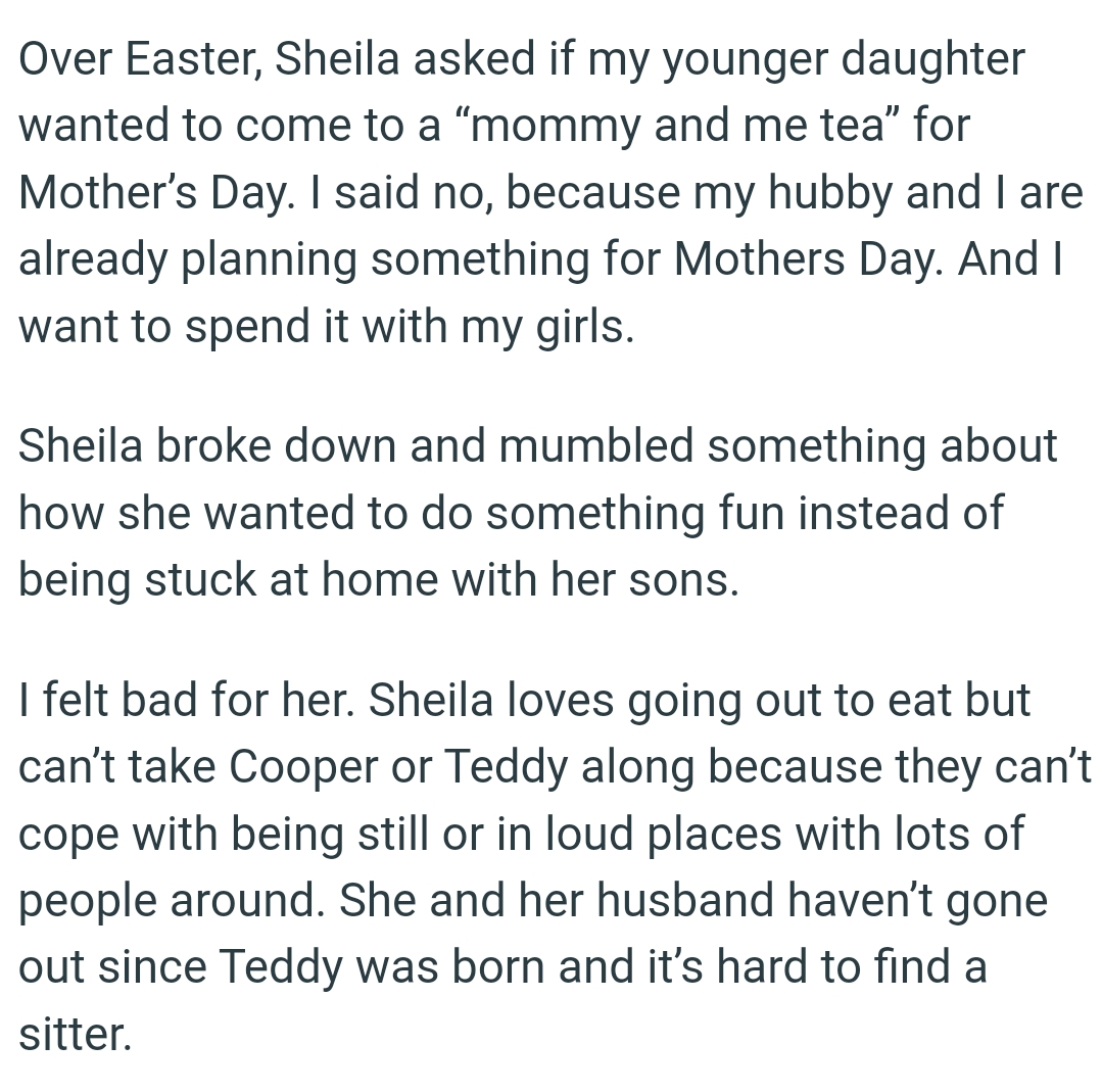 She and her husband haven’t gone out since Teddy was born