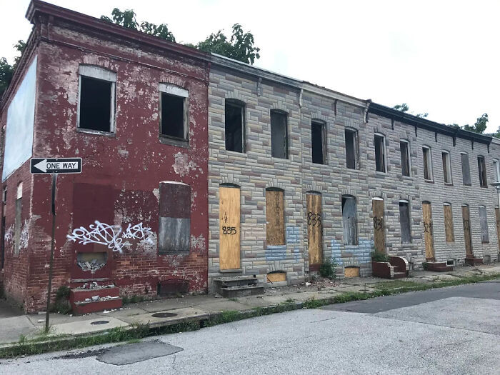 A Group Of Abandoned Rowhouses In East Baltimore