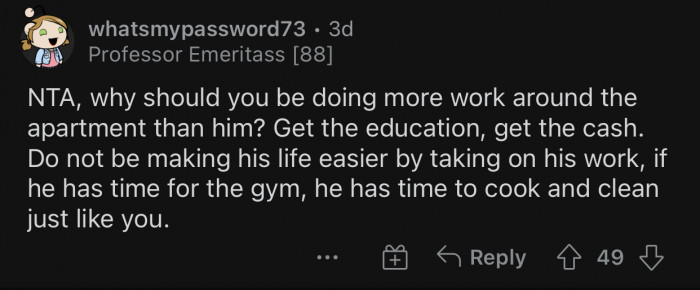 OP's partner can make time if he wishes to.