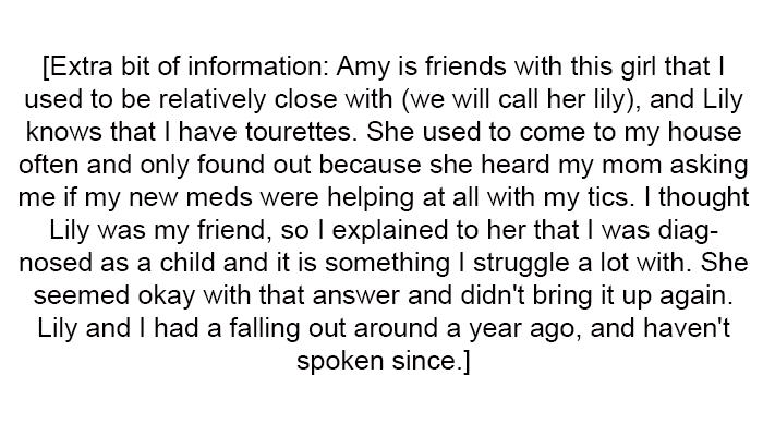 Lily knows that I have Tourette's.