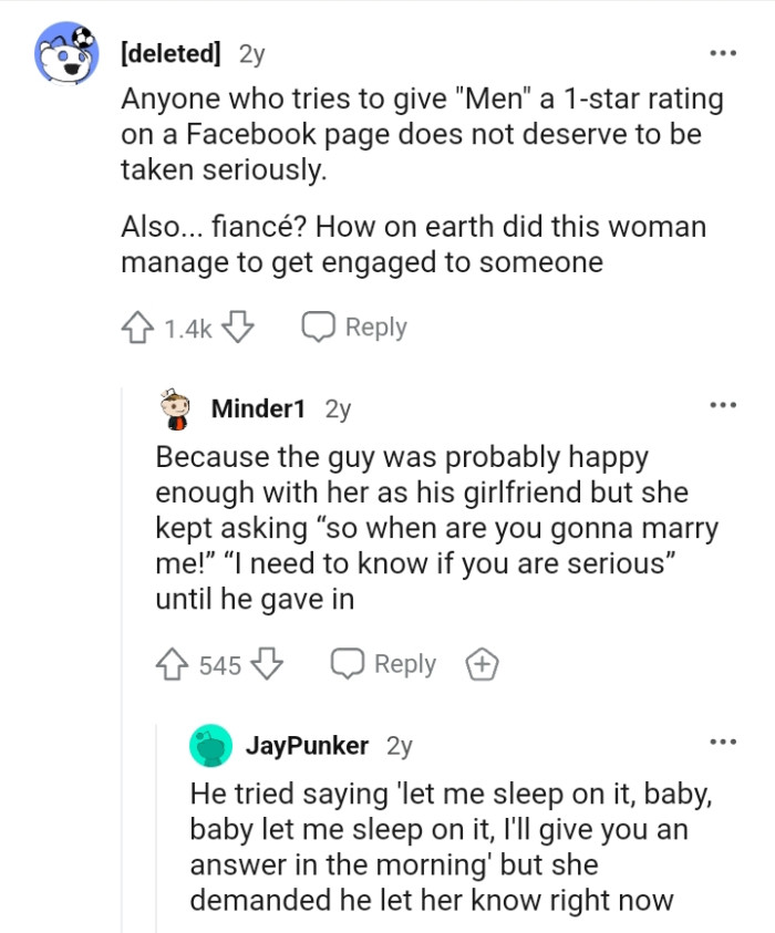 This Redditor is wondering how the woman even got engaged in the first place