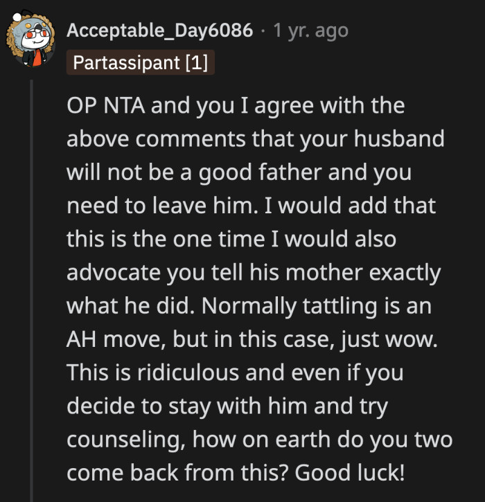 OP should definitely tell her mother-in-law what her son did and lied about. She may not be on her side, but at least she will know how her son treats his wife.