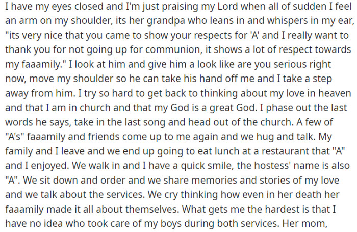 OP still wondered who took care of his boys during the services.