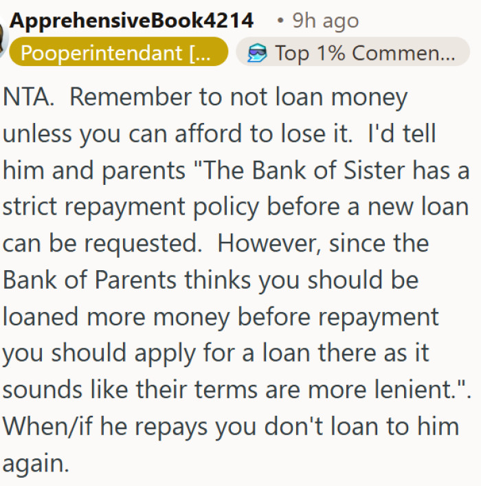 Never lend money to family unless you're ready to never see it again