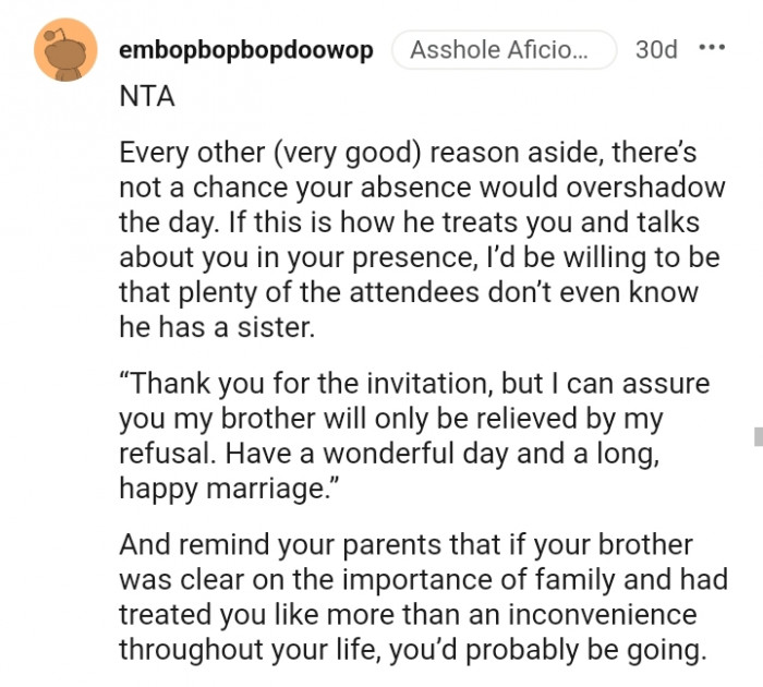 There's not a chance your absence will overshadow things