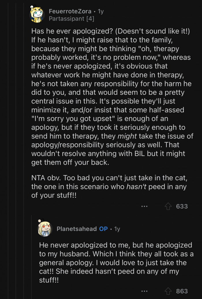 Apologizing is the least the BIL could do.