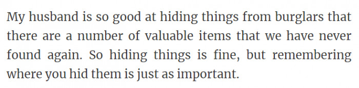 4. Lesson learned: hide your stuff, but don't forget where you hid it