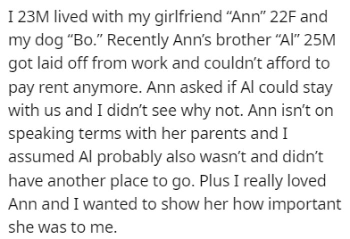 OP lived with his girlfriend and his dog