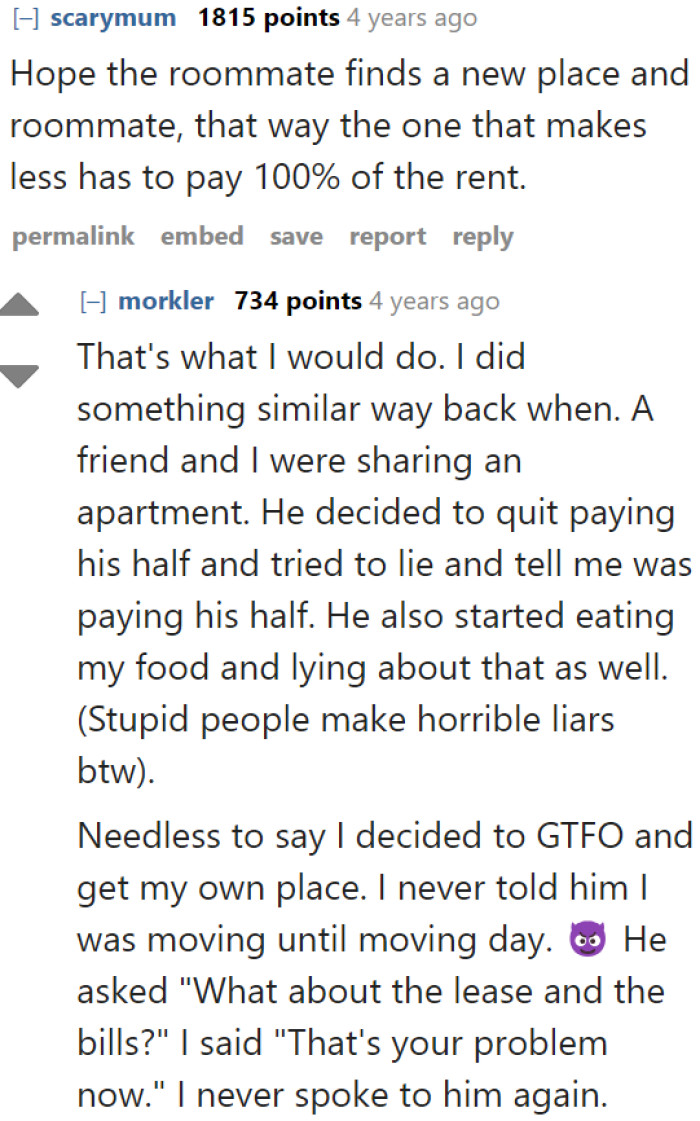 The higher-earning roommate should find a new roommate—someone who is actually fair about splitting costs.