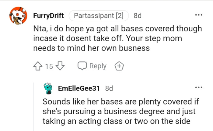 For this Redditor, the OP's stepmom needs to mind her own business