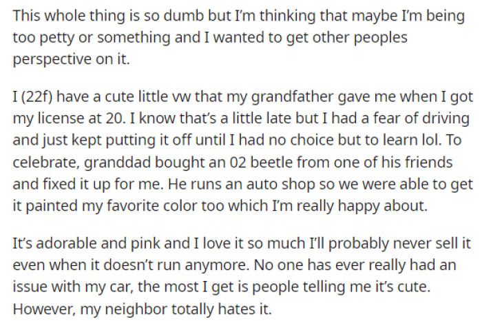 OP starts off by explaining that she thinks this whole situation is ridiculous, but continues with the story and explains what is happening.