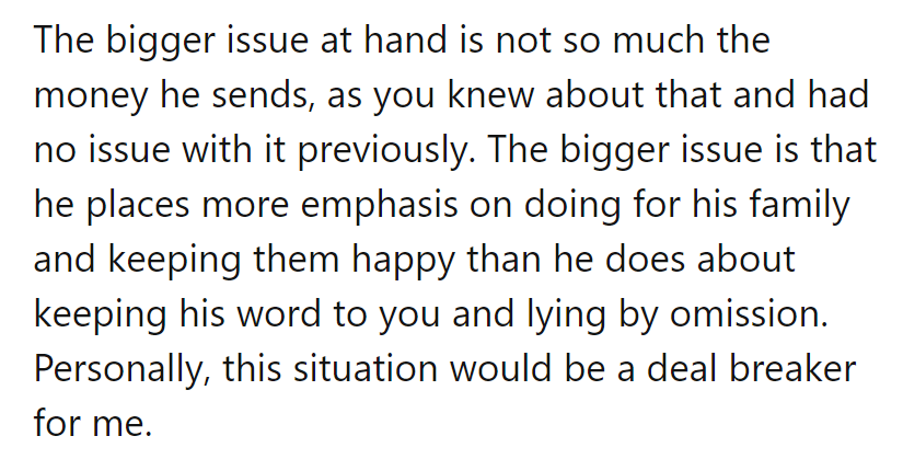 Seems like his family's happiness comes with a side of dishonesty. Hard pass from OP.