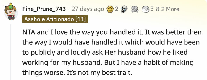 Petty people praised OP for how gracefully she handled the situation instead of giving Kat a taste of her own medicine