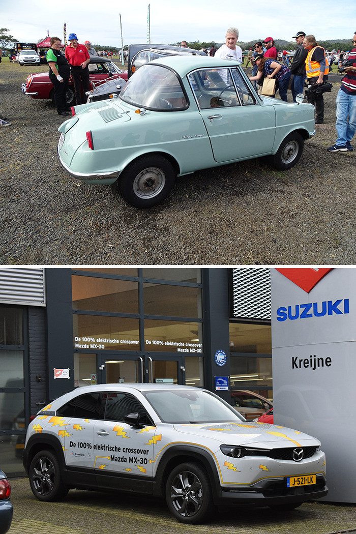 6. Mazda R360 (1960) vs. Mazda MX30 (2020)