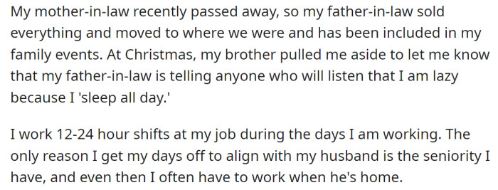 But, her FIL started to spread rumors about her: